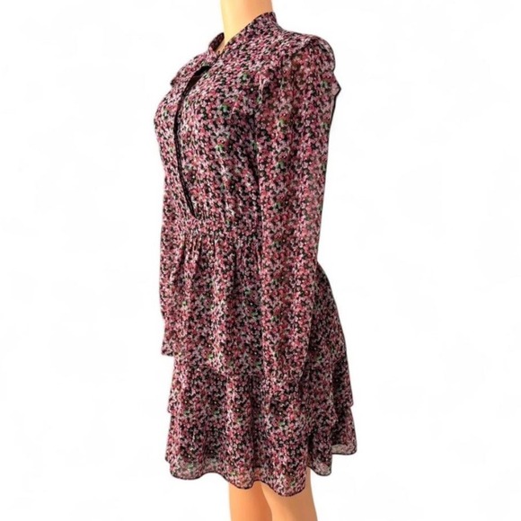 Michael Kors Pink Floral Tiered Georgette Long Sleeve Dress Size 8 - Picture 3 of 6